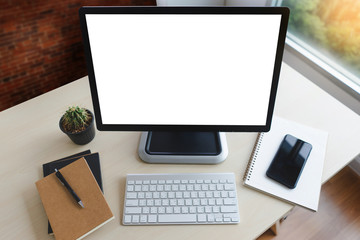 Wall Mural - mock up using laptop with blank screen computer modern