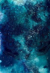 Wall Mural - abstract mandala graphic design and watercolor digital art painting for ancient geometric concept ba
