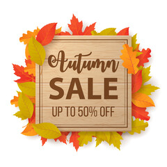 Wall Mural - autumn sale background with leaves. can be used for shopping sale, promo poster, banner, flyer, invi