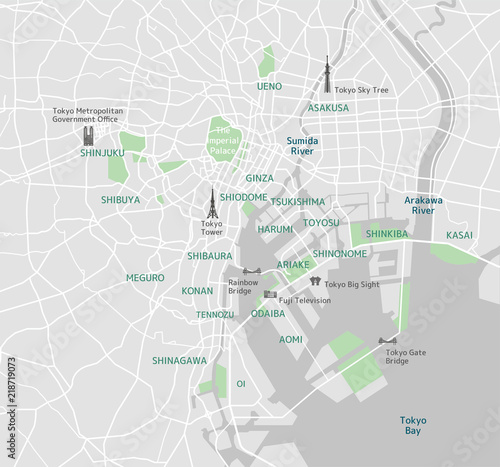 Mata magnetyczna Mapa drogowa zatoki Tokio (z nazwami miejsc, miejscami do zwiedzania)