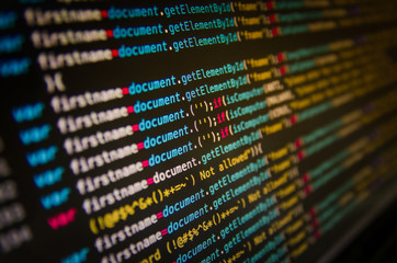 Wall Mural - desktop source code and wallpaper by computer language with coding and programming.