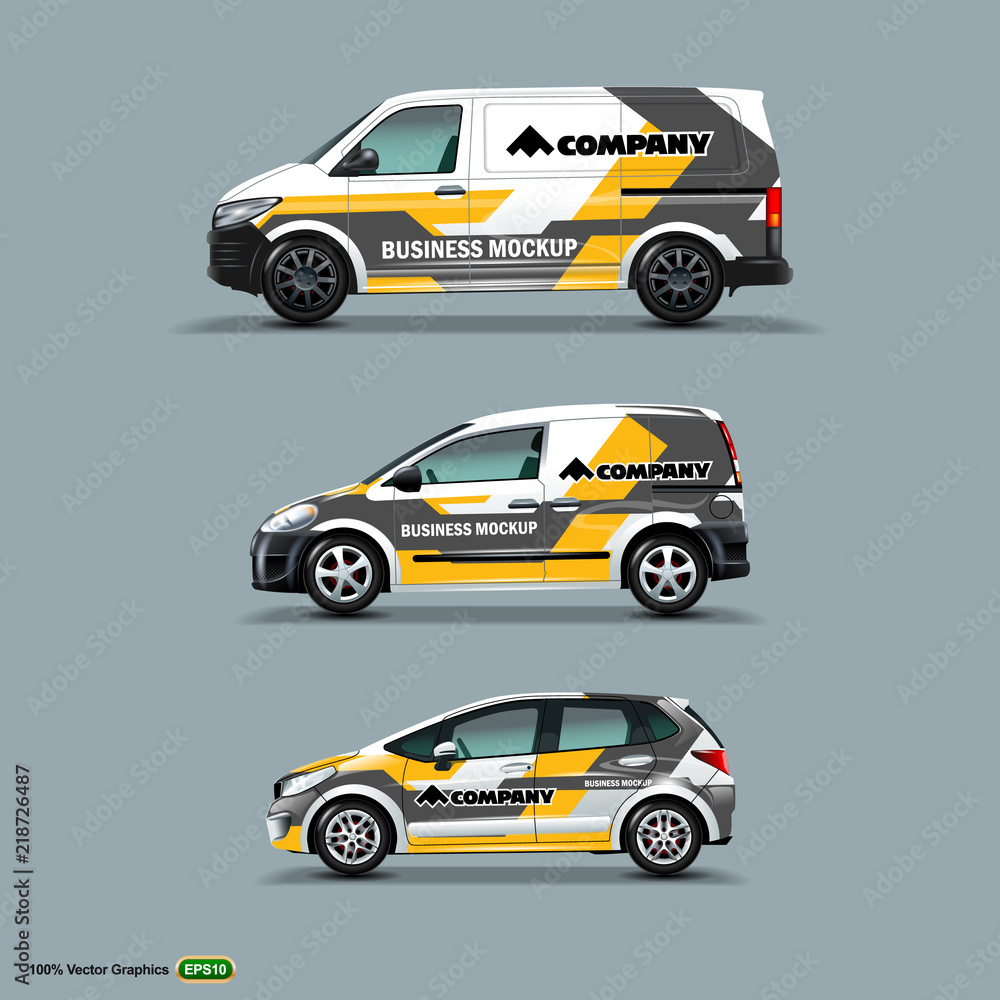 Mocup set with advertisement on White Car Cargo Van and delivery Van Mocup set with advertisement on White Car Cargo Van and delivery Van