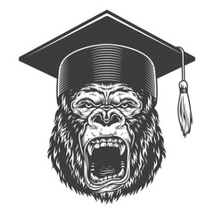 Sticker - Angry gorilla in monochrome style