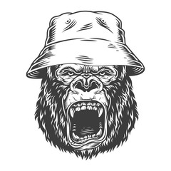 Wall Mural - Angry gorilla in monochrome style