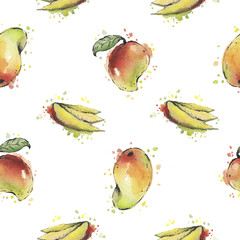 Wall Mural - Watercolor mango pattern