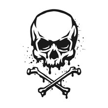 Skull And Crossbones In Grunge Style.