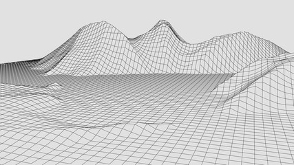 Wireframe landscape wire. Wireframe terrain polygon landscape design. 3d landscape