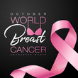 Realistic pink ribbon, breast cancer awareness symbol. Vector illustration