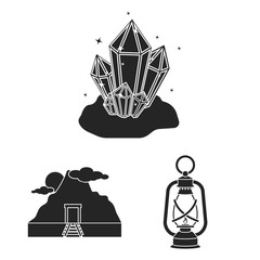 Mining industry black icons in set collection for design. Equipment and tools vector symbol stock web illustration.