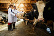 © pressmaster - Two young farmers touching dairy cows during work in contemporary kettlefarm