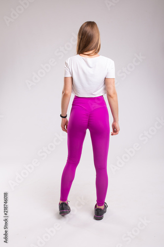Sportive Woman Wearing Sexy Leggings Back View Of Sporty Styles