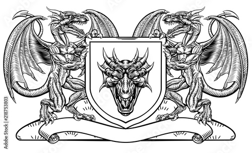Dragon Coat of Arms Crest Shield Heraldic Emblem Stock Dragon Coat of Arms Crest Shield Heraldic Emblem Stock