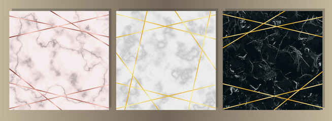 Wall Mural - Marble Squared Card with Gold Line Set