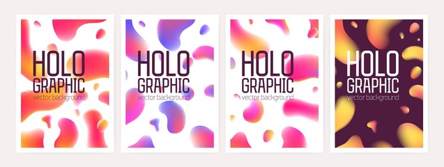 Fototapete - Bundle of vertical holographic backgrounds or backdrops with abstract geometric shapes or gradient colored stains. Set of poster, flyer or card templates. Colorful vector illustration in modern style.