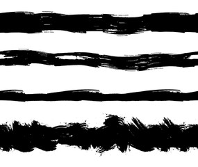 Wall Mural - Vector Flat Ink Splatters Seamless Stripes, Grunge Lines Set Isolated.