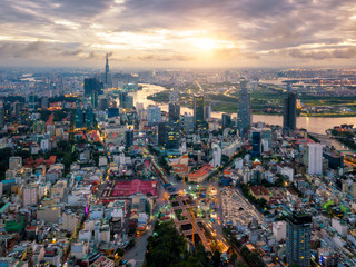 Wall Mural - aerial view of ho chi minh city skyline and skyscrapers in center of heart business at ho chi minh c