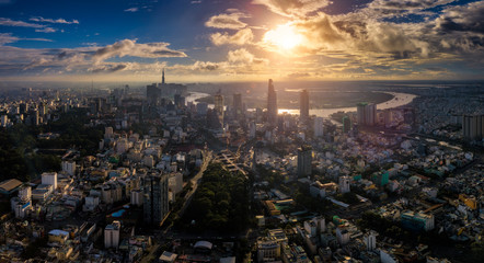 Wall Mural - aerial view of ho chi minh city skyline and skyscrapers in center of heart business at ho chi minh c