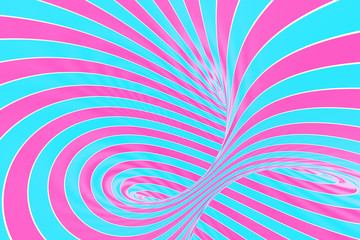 Wall Mural - Confection festive pink and blue spiral tunnel. Striped twisted lollipop optical illusion. Abstract background. 3D render.