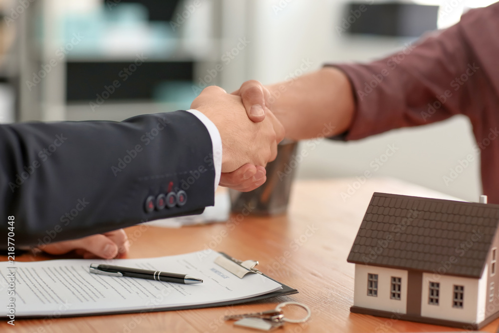 Man shaking hands with real estate in office