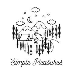 Wall Mural - Beautiful minimalist vector illustration - camping in a forest, Simple Pleasures