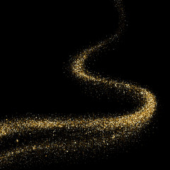 Wall Mural - Golden glitter glare wave trail of sparkling particles in space black background. Vector abstract gold flare shine trace for Christmas or premium fashion and luxury cosmetic