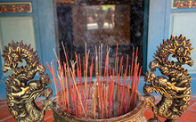 Censer With Lots Of Burning Incense Sticks In Guangong Temple Tainan Taiwan