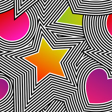 Abstract Vector Seamless Op Art Pattern. Colorful Pop Art, Graphic Ornament. Optical Illusion.