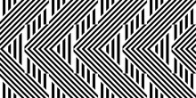 Seamless Pattern With Striped Black White Straight Lines And Diagonal Inclined Lines (zigzag, Chevron). Optical Illusion Effect, Op Art. Background For Cloth, Fabric, Textile, Tartan.