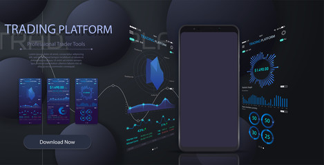 Leinwandbilder - Mobile app infographic template with modern design weekly and annual statistics graphs. Pie charts, workflow, web design, UI elements.