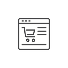 Online shop outline icon. linear style sign for mobile concept and web design. Browser window with shopping cart simple line vector icon. Symbol, logo illustration. Pixel perfect vector graphics