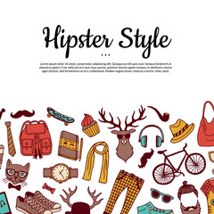 Wall Mural - vector hipster doodle icons background with place for text illustration
