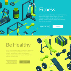 Wall Mural - Vector isometric gym banners illustration