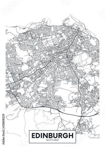 Fotografía Vector poster detailed city map Edinburgh