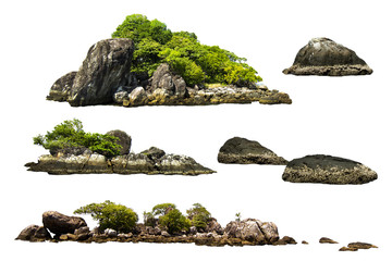 Wall Mural - The trees on the island and rocks. Isolated on White background