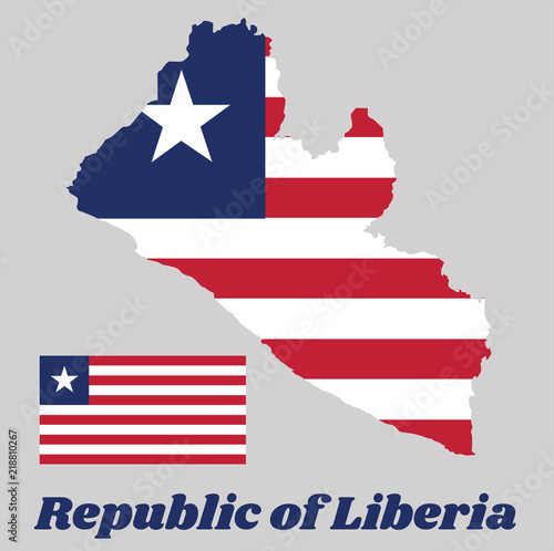 Map Outline And Flag Of Liberia Eleven Horizontal Stripes