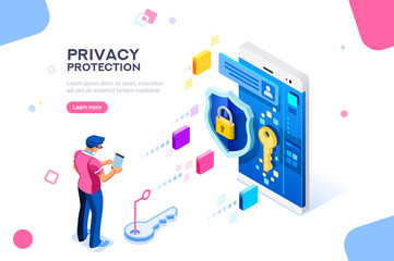 infographic, banner with hero protect data and confidentiality. safety and confidential data protect