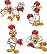 Cartoon rooster with different poses and expressions. Vector clip art illustration with simple gradients. Each on a separate layer. 