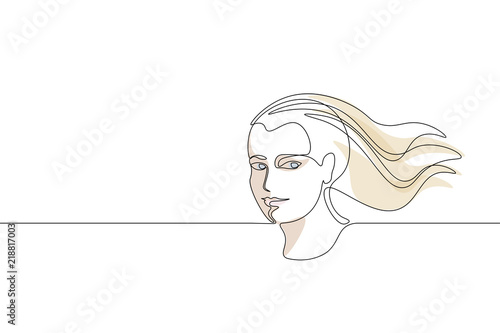 Continuous One Single Line Art Girl Face Concept Beautiful Woman Portrait Fashion Hair Hand Drawn Sketch Beauty Happy Smiling Young Lady Side Head Black White Monochrome Vector Illustration Buy This Stock,Cute Anime Kid Base