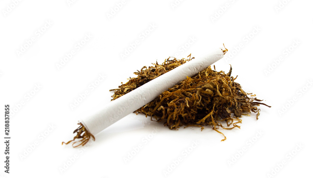 Homemade cigarettes and tobacco isolate on white background Stock Photo