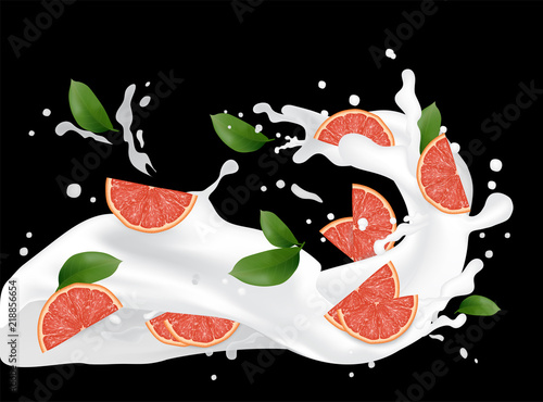 Grapefruit Splash Illustration Splashing Milk Juice Cocktail