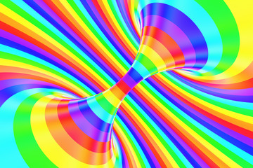 Wall Mural - Rainbow funny spiral tunnel. Striped twisted cheerful optical illusion. Abstract background. 3D render.