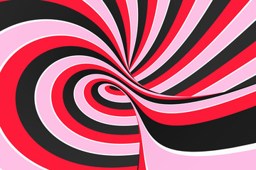 Canvas Print - Festive pink, red and black spiral tunnel. Striped twisted lollipop optical illusion. Abstract background. 3D render.