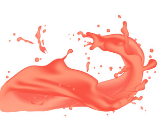 Wall Mural - Juice tomato splash isolated on white. Red pink grapefruit juice splash. Liquid template design element. Vector