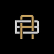 Initial letter B and A, BA, AB, overlapping interlock logo, monogram line art style, silver gold on black background