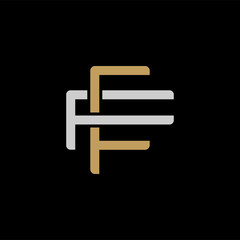 Initial letter F and F, FF, overlapping interlock logo, monogram line art style, silver gold on black background