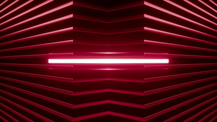 Wall Mural - geometric background made of many metal shelves with glowing light behind. abstract symmetric indust