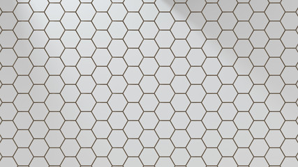 Wall Mural - set of white metal hexagons. creative honeycomb geometric structure. tech pattern of cell elements. 