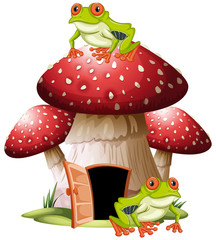 Mushroom house with frogs