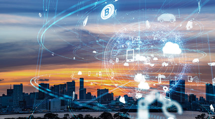 Aufkleber - Smart city and IoT (Internet of Things) concept. ICT (Information Communication Technology).