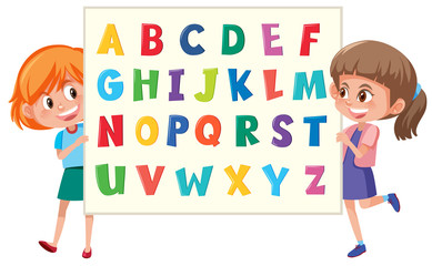 Wall Mural - girls holding english alphabet